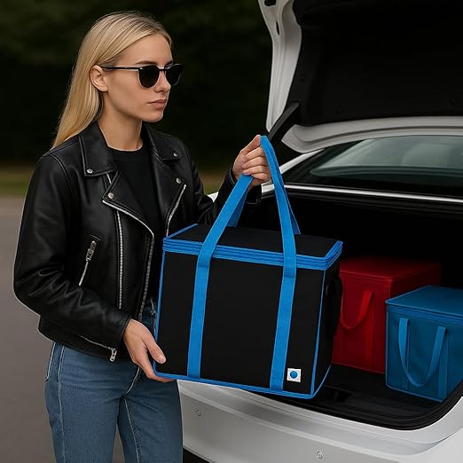 2-Pack Trunk Organizer for Car - Car Organizer, Foldable Trunk organizer for SUVs & Sedans, Sturdy Car Organization for Car Accessories, Tools, Sundries, Black, 2 Compartments insulated picnic basket-NeatNest