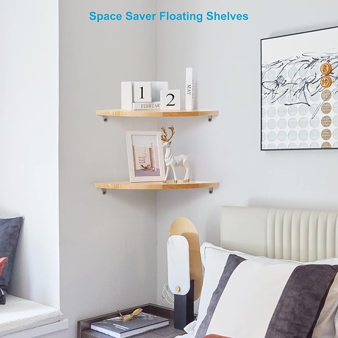 10 inch Corner Shelf, Solid Wood Corner Floating Shelves for Wall, Round End Wall Mounted Floating Shelf for Bedroom, Living Room and Kitchen (Burlywood-10 inch)-NeatNest