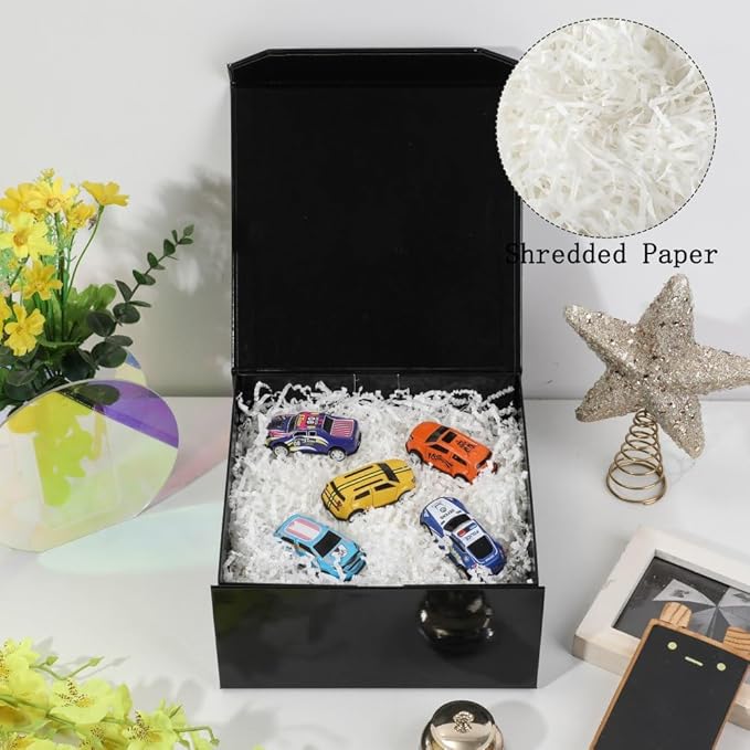 6 Pcs Small Black Gift Box 8x8x4 Inch Magnetic Gift Box Small Magnetic Box with Crinkle Paper Black Small Gift Box with Shredded Paper Luxury Gift Boxes with Lids for Presents-NeatNest