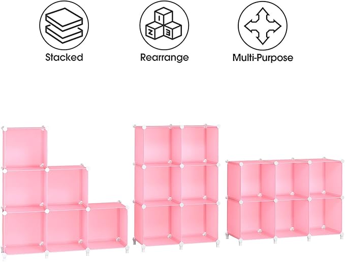 HOMIDEC 6-Cube Storage Shelf, Storage Bookcase Bookshelf with Metal Hammer, Storage Cubes Organizer Cabinet for Kids, Closet, Bedroom, Bathroom, (11.8x11.8x11.8 inch), Light Pink-NeatNest