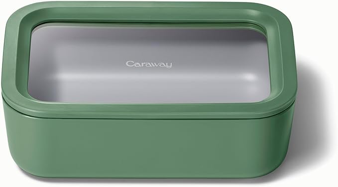 Caraway Glass Food Storage - 6.6 Cup Glass Container - Ceramic Coated Food Container - Non Toxic, Non Stick Lunch Box Container with Glass Lids - Dishwasher, Oven, & Microwave Safe - Sage-NeatNest