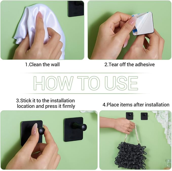 2 Packs Matte Black Adhesive Wall Hooks, Heavy Duty Bathroom Towel Hooks 304 Stainless Steel Waterproof Sticky Towel Holder Shower Hook for Bathroom Kitchen Hanging Hat Robe Coat Bags