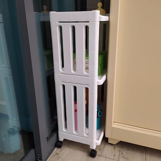 3 Tier Rolling Storage Cart Organizer Shelf on Wheels Movable Organization Rack with Wheels Shelving Unit Trolley for Bathroom Laundry Room Office Utility Cart (Taller Size)