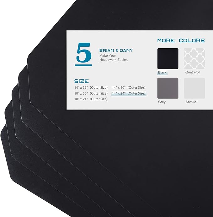 BRIAN & DANY Wire Shelf Liner 14" X 24", Heavy Duty Shelf Liners for Wire Shelving, Waterproof Protector Mats, Set of 5, Black-NeatNest