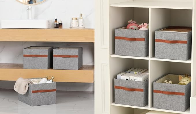 ALYER Collapsible Fabric Storage Organizer with Handles,Shelf Bins Box Container for Bedroom Office Closet Babies Nursery Toys Books Clothes (Gray, 15.8" x 12" x 10")
