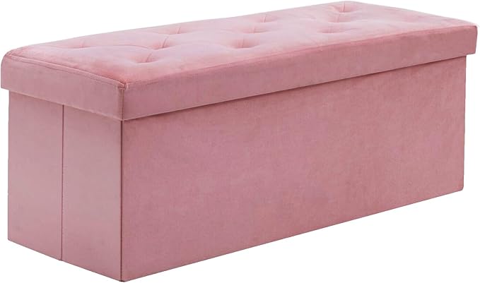 BRIAN & DANY 43 Inches Folding Storage Ottoman Bench, Velvet Ottoman with Storage for Living Room, Long Shoes Bench,Flannelette Footrest Benches Seat (Hot Pink)-NeatNest