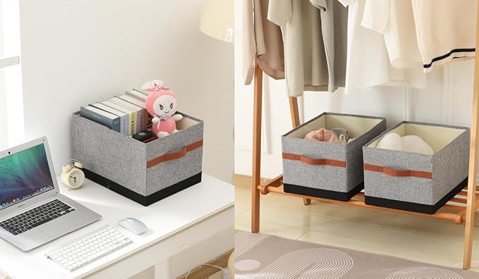 ALYER Collapsible Fabric Storage Organizer with Handles,Shelf Bins Box Container for Bedroom Office Closet Babies Nursery Toys Books Clothes (Gray&Black, 15.8" x 12" x 10")