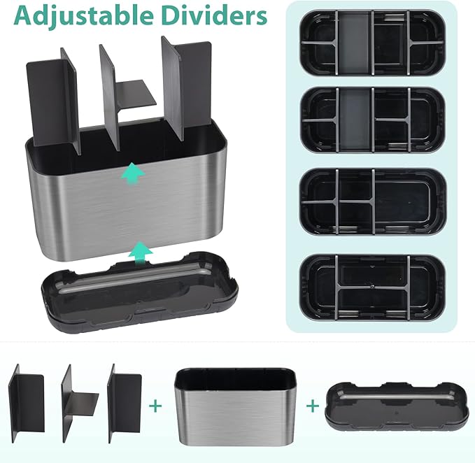 Boperzi Toothbrush and Toothpaste Holder Brushed Nickel Drainage for Bathroom Vanity, Large Electric Toothbrush Storage Caddy Anti-Slip Rustic with Adjustable Dividers for Family, Kids-NeatNest