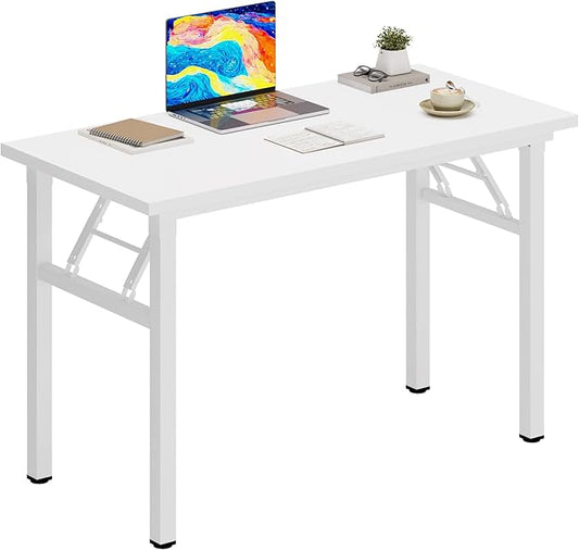 DlandHome Folding Desk - 31.5 Inches, Small Computer Desk for Home Office, Folding Table, Writing Table for Small Spaces, No Assembly Required, White & White Frame-NeatNest