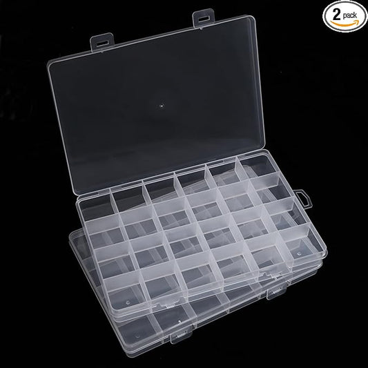 2 Pack 24 Grids Clear Plastic Organizer Box Fixed Compartment Storage Container for Craft, Beads, Jewelry, Small Parts, Small Items-NeatNest