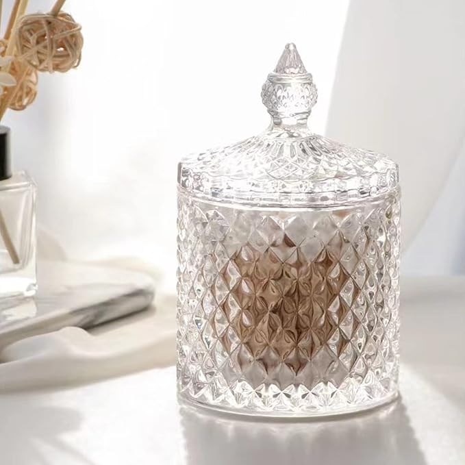 2 Pack Qtip Holder Thick Glass Apothecary Jars with Lid for Bathroom Decor Storage Organizer for Cotton Swabs, Balls, Pads, Floss Picks, Candy, Jewelry, Clear-NeatNest