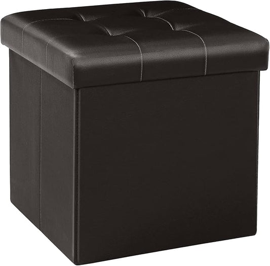 B FSOBEIIALEO Folding Storage Ottoman Cube Footrest Faux Leather for Living Room Seat Chest Brown 12.6"X12.6"X12.6"