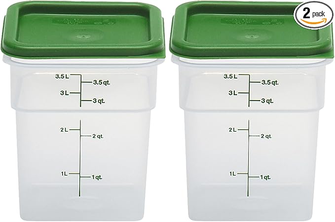 Cambro Food Storage Container with Lid (Microwave Safe and BPA-Free) - 2 Pack - Classic Series Square with Green Lid - 4 QT (Quart) - Commercial Grade for Food Prep (Translucent)-NeatNest