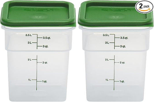 Cambro Food Storage Container with Lid (Microwave Safe and BPA-Free) - 2 Pack - Classic Series Square with Green Lid - 4 QT (Quart) - Commercial Grade for Food Prep (Translucent)-NeatNest