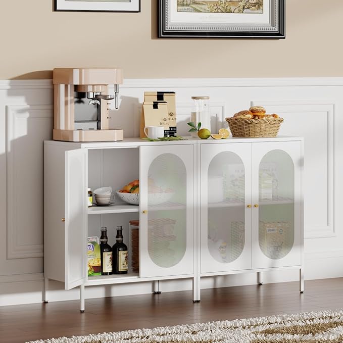 2 Door Accent Cabinet,Metal Storage Cabinet with Adjustable Shelf,Buffet Sideboard for Bed Room,Living Room,Entryway,Hallway,Home,Hotel,Office,Garage,Kitchen,1 Removable Shelf. (Mesh Door, White)