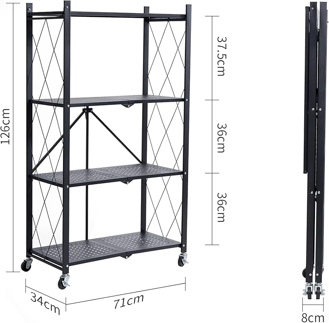 BRIAN & DANY Metal Storage Shelves - 4 Tier Shelving Unit, Folding Display Shelf Racks No Assembly for Vendors and Craft Shows, Black (2Pcs)-NeatNest