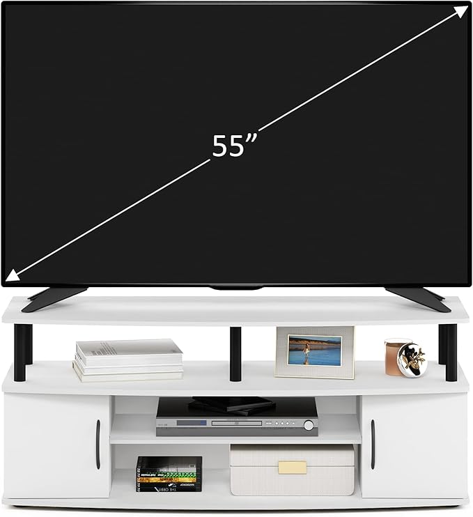 Furinno Jaya Entertainment Center Stand Unit/TV Desk for up to 55 inch, White/Black-NeatNest
