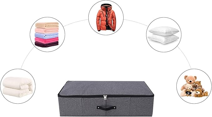 2PCS Foldable Under Bed Storage Box with Plastic Support Liner, Handles, Zipper lid, Blankets Clothes Comforters Storage Bin Organizer for Bedroom and Closet, 29×15×7inch, Black Grey-NeatNest