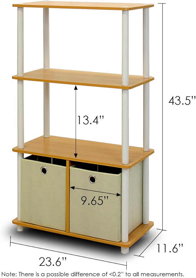 Furinno NW889BE/WH Go Green 4-Tier Multipurpose Storage Rack w/Bins, Beech/White-NeatNest