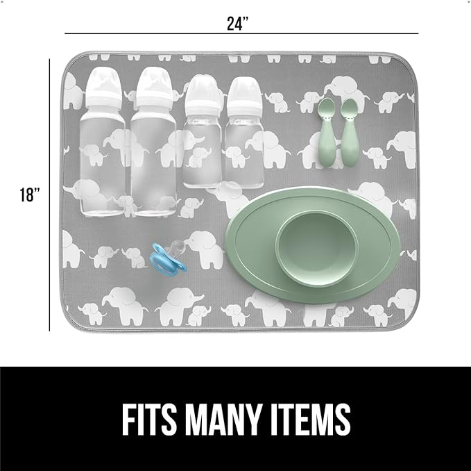 GORILLA GRIP Ultra Water Absorbent Microfiber Dish Drying Mat, 18x24, Quick Dry Mesh, Slip Resistant Pad for Sink Dishes or Under Rack, Kitchen Counter Accessories, Machine Wash, 2 Pack Elephants