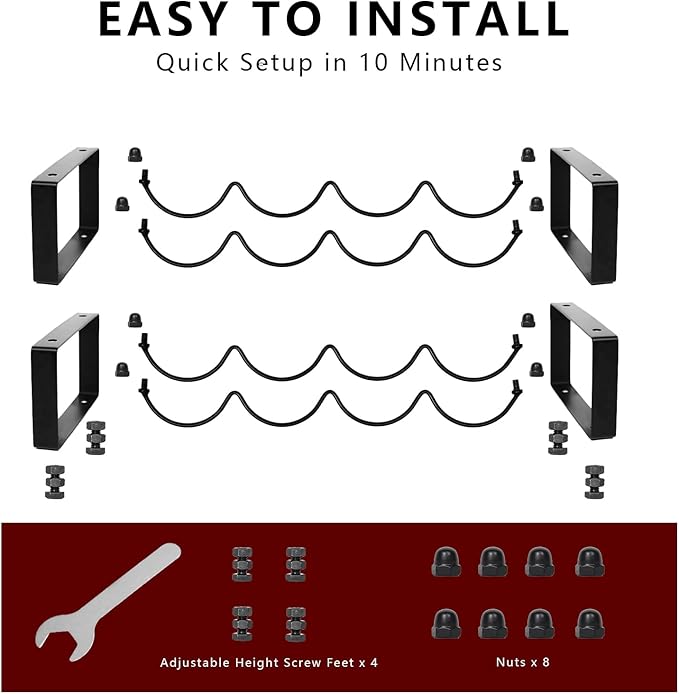 2 Tiered 8-Bottle Metal Wine Rack - Sturdy Wave Design with Reinforced Base | Stackable, Space-Saving Bar, Countertop, or Cabinet Storage (2)