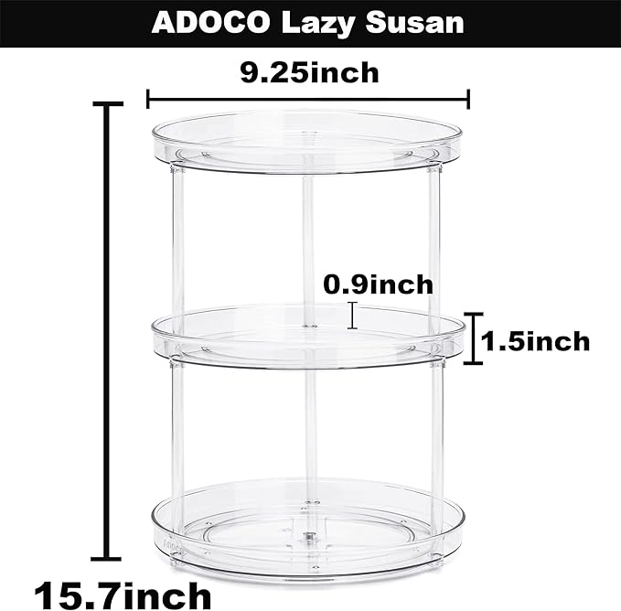 3 Tier Lazy Susan Bathroom Organizer - 9.25 Inch Clear Makeup Organizer with Skincare and Perfume Storage for Countertop-NeatNest