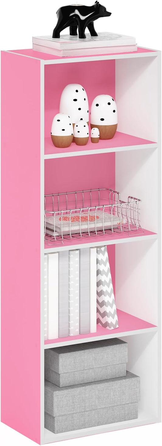 Furinno Luder Bookcase / Book / Storage, 4-Tier, Pink/White-NeatNest