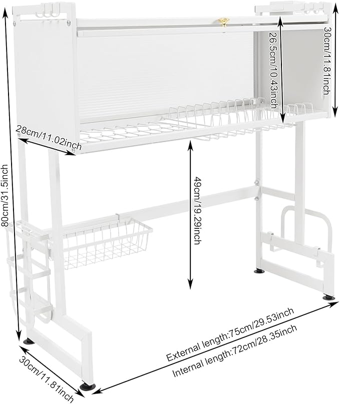 Over The Sink Dish Drying Rack, Dish Drainer Rack with Flip-up Door Kitchen Storage Organization for Dishes Bowls Cutlery 29.53inch