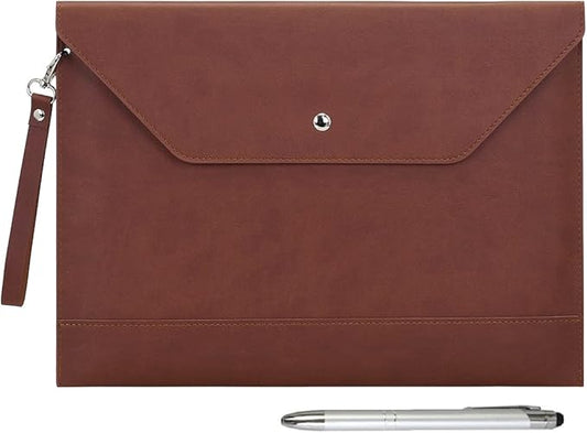 Wonderpool Envelope Case A4 PU Leather File Jacket Pocket Folder Document Case Bag with Removable Hand Strap and 4 Pocket for Documents Tablet Phone Stationery (Coffee)