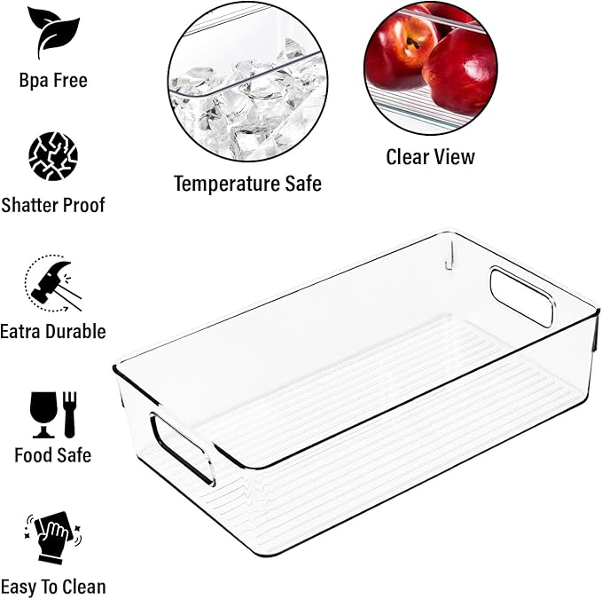 Clear Plastic Storage Bins, Perfect for Kitchen Organization or Pantry Organization and Storage, Large Fridge Organizer Plastic Bins, Pantry Organization and Storage Bins, Cabinet Organizers-NeatNest