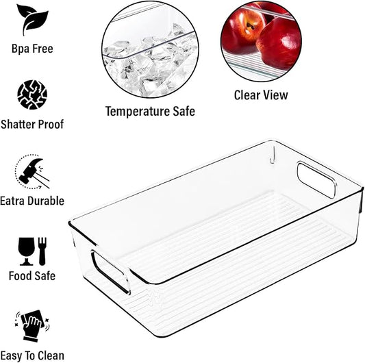 Clear Plastic Storage Bins, Perfect for Kitchen Organization or Pantry Organization and Storage, Large Fridge Organizer Plastic Bins, Pantry Organization and Storage Bins, Cabinet Organizers-NeatNest