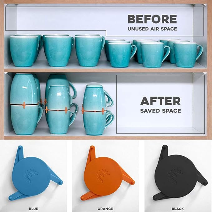 ELYPRO Mug Stacker 6-Pack – Coffee Mug Rack & Mug Organizer | Stackable Cup Holder for Coffee Bar & Kitchen, Under Cabinet Mug Holder – Space-Saving Mug Storage for Cabinets – Black-NeatNest