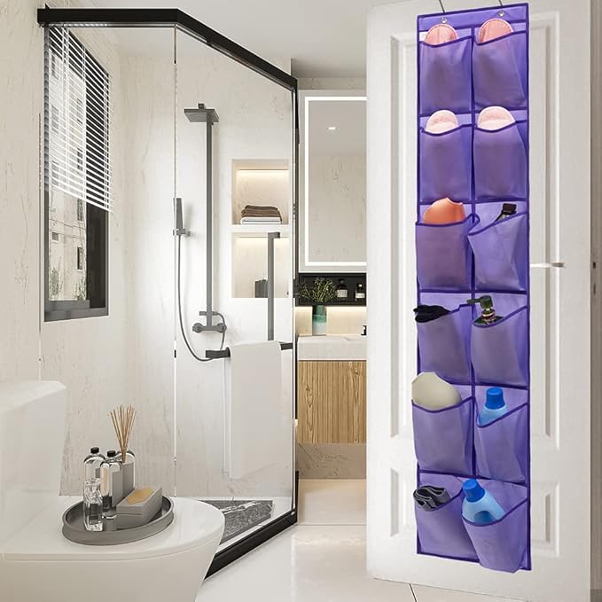Hanging Storage Organizer Over the Door Shoes Organizer Kids Shoe Rack with 12 Large Fabric Pockets for Closet Shoe Holder Hanger (PURPLE)-NeatNest