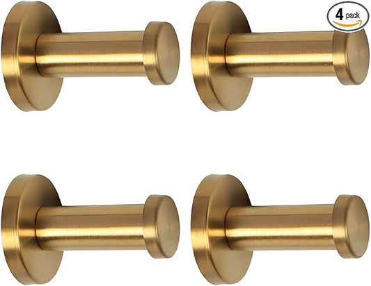 Bathroom Towel Hooks, 4 Pack Round Coat Hooks, Sturdy Wall Mounted Robe Hook, SUS 304 Stainless Steel Heavy Duty Clothes Hanger, Wall Towel Hooks for Bathroom Bedroom Kitchen(2 in, Gold)