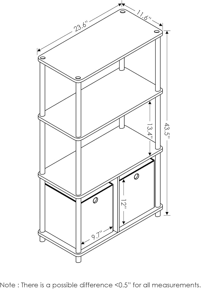 Furinno NW889DC/BK Go Green 4-Tier Multipurpose Storage Rack w/Bins, Dark Cherry/Black-NeatNest
