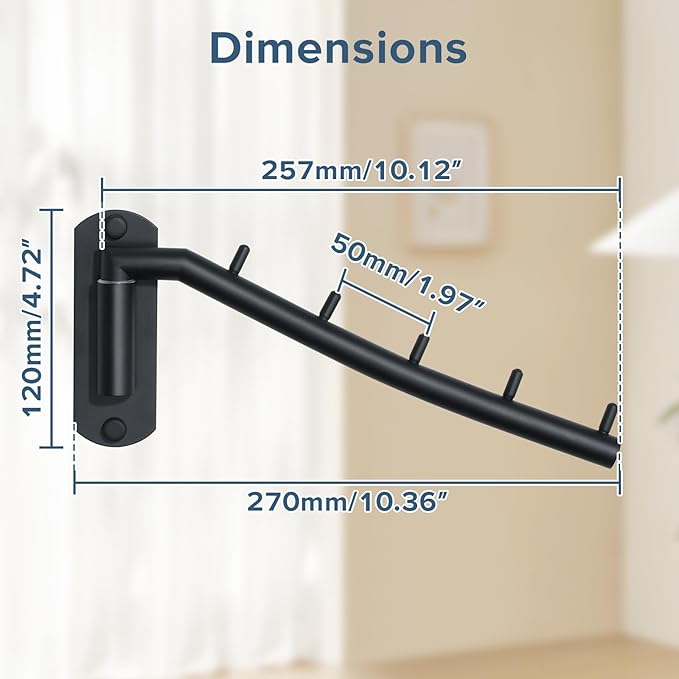 Alise Swing Clothes Hanger Rack,Black Garment Racks Wall Mounted Clothes Bar-Hanger Hooks Heavy Duty Folding Drying Rack Clothing Hanging System Closet Storage Organizer,Pack of 2-NeatNest