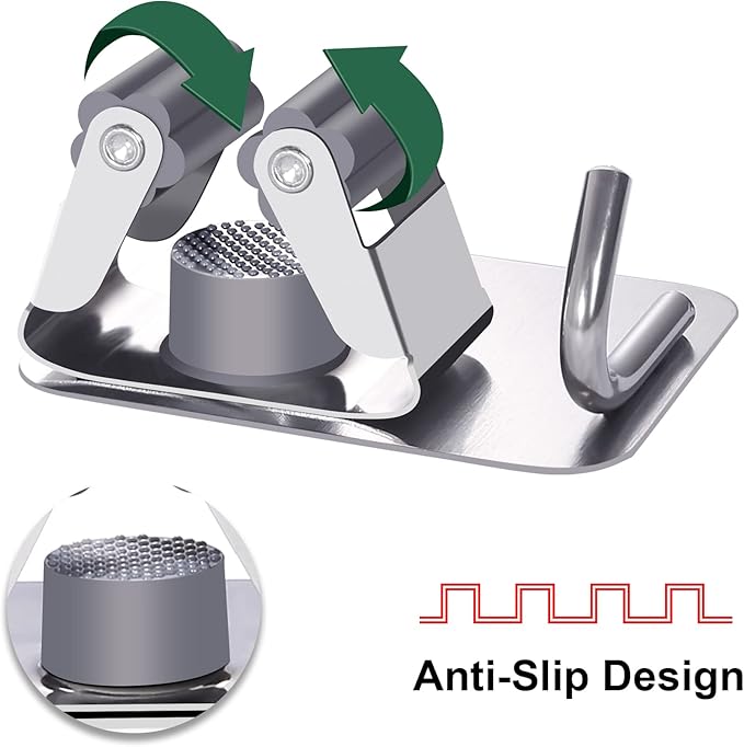 HYRIXDIRECT Broom Holder Self Adhesive No Drill Wall Mount Mop Broom Organizer with Hook Heavy Duty Stainless Steel Garden Tool Organizer Garage Storage and Organization Hanger (Silver + Grey)