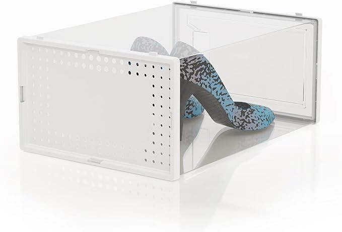 12 Pack X Large Shoe Organizer Storage Boxes for Closet, Modular Space Saving Shoe Boxes Clear Plastic Stackable Sneaker Containers Display Case with Lids, Pearl White-NeatNest