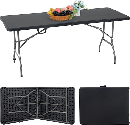FDW Folding Half Portable Foldable Table for Parties Backyard Events (White, 6 FT 70 * 29) (Black, 6 FT)-NeatNest