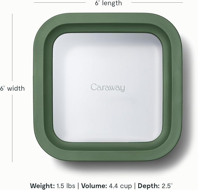 Caraway Glass Food Storage, 4.4 Cup - Ceramic Coated, Non-Toxic, Non-Stick Lunch Box With Glass Lids - Easy to Store, Dishwasher, Oven, & Microwave Safe - Sage-NeatNest