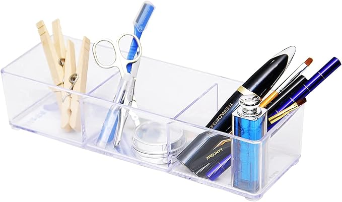 carrotez 3 Compartment Clear Plastic Drawer Organizer for Makeup, Bathroom, Desk, Vanity-NeatNest