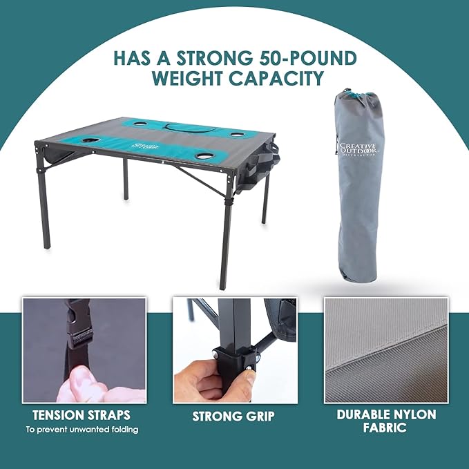 Creative Outdoors Folding Table with Built-in Cooler - Outdoor Portable Camping Table with 4 Cup Holders and Durable Steel Frame - Quality Material (Orange/Gray)-NeatNest