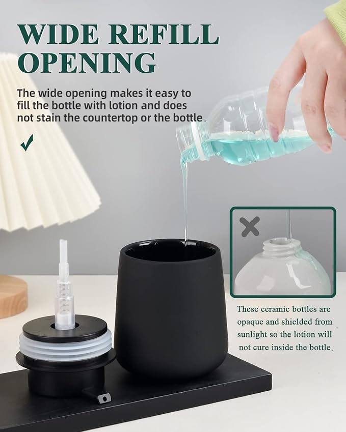 BosilunLife Black Soap Dispenser - Ceramic Dish Soap Dispenser for Bathroom 12ounce Refillable Liquid Hand Dispenser for Essential Oil, Lotion Dispenser with Pump (Rubber Paint)-NeatNest