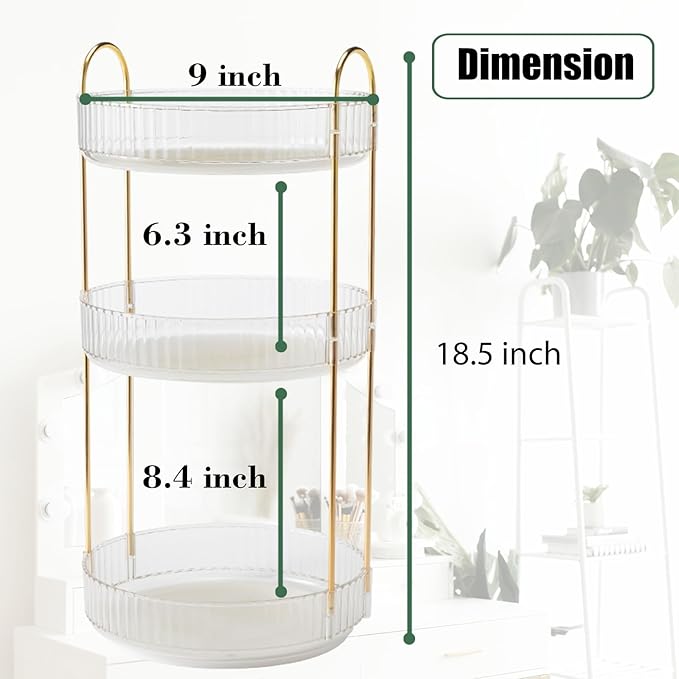 Rotating Makeup Organizer Countertop 3 Tier Lazy Susan Trays Clear Skincare Perfume Storage for Bathroom Counter Vanity, Transparent-NeatNest