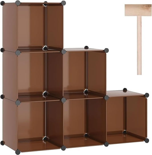 C&AHOME Cube Storage Organizer, 6-Cube Shelves Units, Closet Cabinet, DIY Plastic Modular Book Shelf, Ideal for Bedroom, Living Room, Office, 36.6" L x 12.4" W x 36.6" H Cocoa UPCS06C-NeatNest