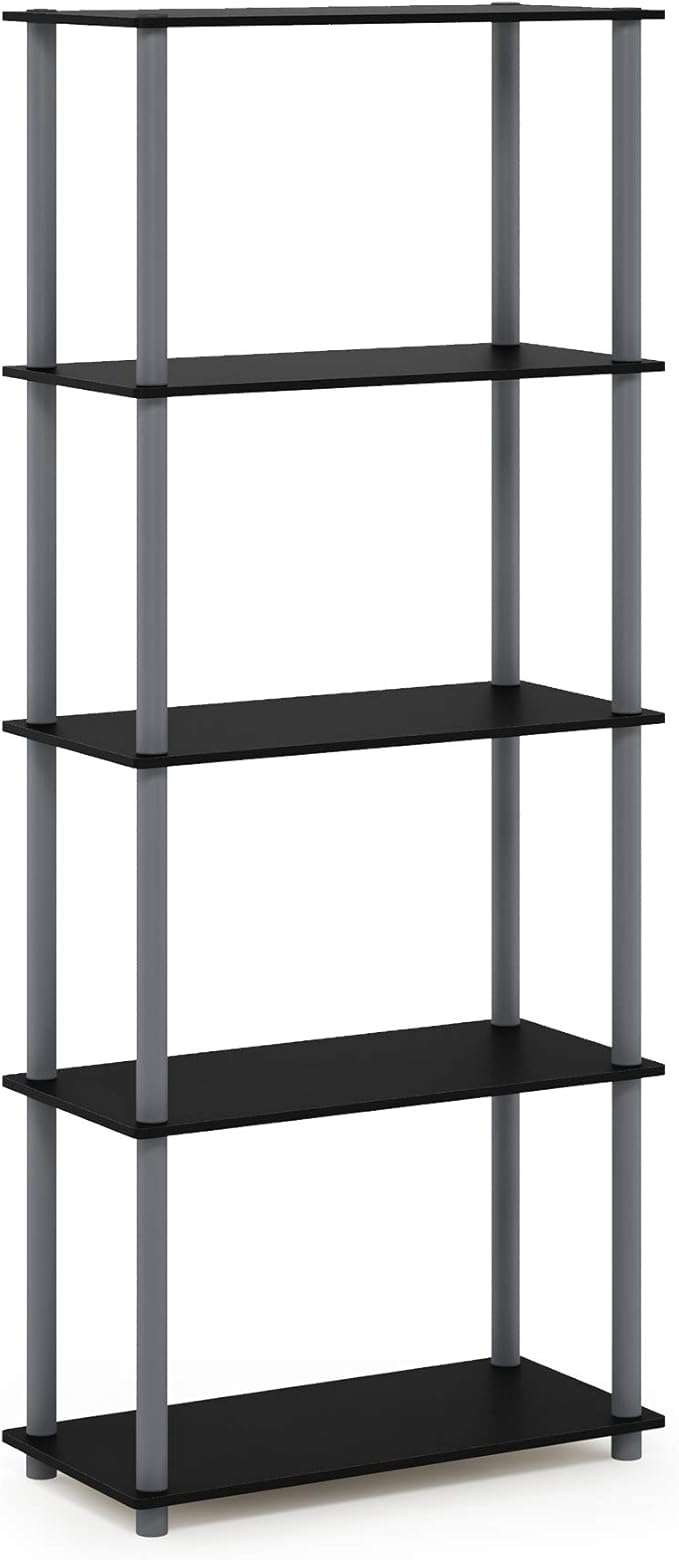 Furinno Turn-N-Tube 5-Tier Multipurpose Shelf / Display Rack / Storage Shelf / Bookshelf, Round Tubes, Black/Grey-NeatNest
