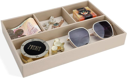GORESE PU Leather Valet Tray, Stackable Jewelry Trays for Dresser, Drawer Nightstand Organizer Bedside Trays for Men Women, Entryway Desk Catchall Tray for Trinket, Key, Purse, Watch, Cologne, Beige-NeatNest