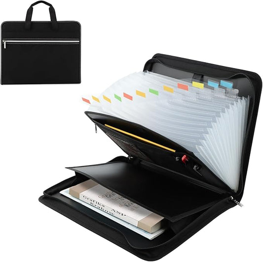 Fireproof Accordion File Organizer,13 Pockets Document Organizer with Handle & Labels,Business Home Portable Fireproof Safe Document Organizer with Zipper for A4 Letter Size File