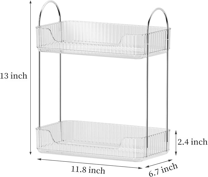 Clear 2-Tier Vanity Organizer - Countertop Shelf for Bathroom Cosmetics, Toiletries, Lotions, Perfumes-NeatNest
