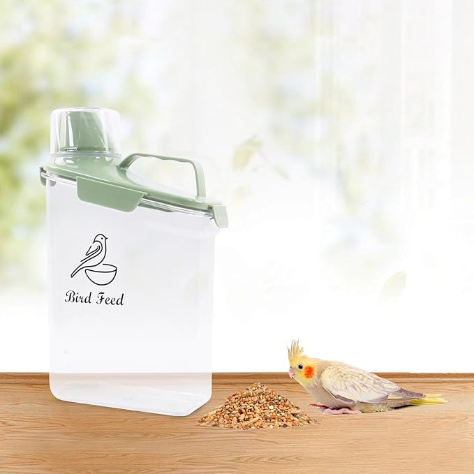 2.8L Airtight Bird Seed Storage Container With Handle and Measuring Cup - Portable Pet Food for Wild Bird Sunflower Seed - BPA Free Transparent/Green-NeatNest